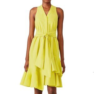 Josie Natori Yellow Tie-waist Asymmetric Ruffle Dress